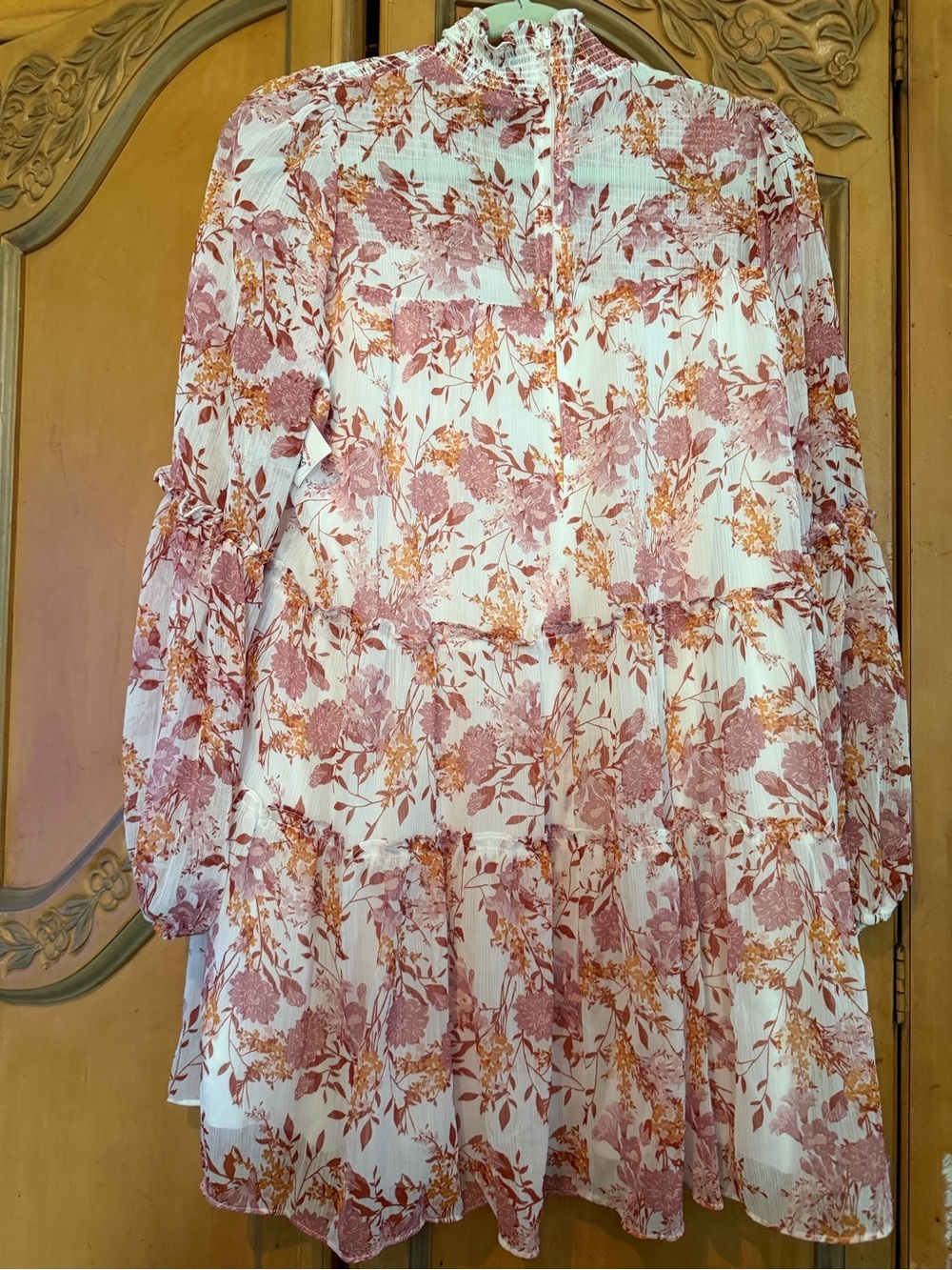 Trixxie Cream and pink/ mauve Long-Sleeve Floral Tiered - Picture 3 of 9